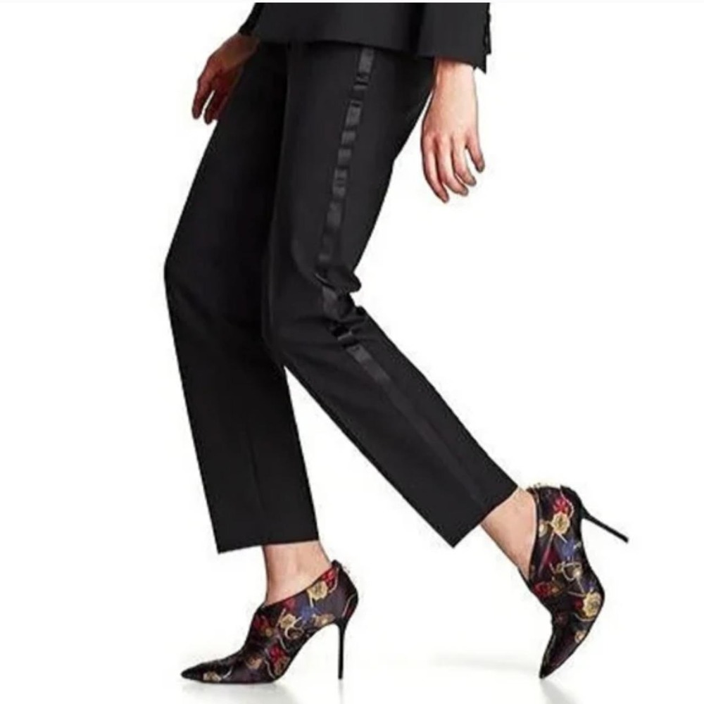 Zara Black Tuxedo Trousers Satin Side Stripe High Waist Cigarette Pants XS 24